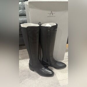 Aquatalia Nastia Calf Elastic Black Leather‎ Knee-High Boots